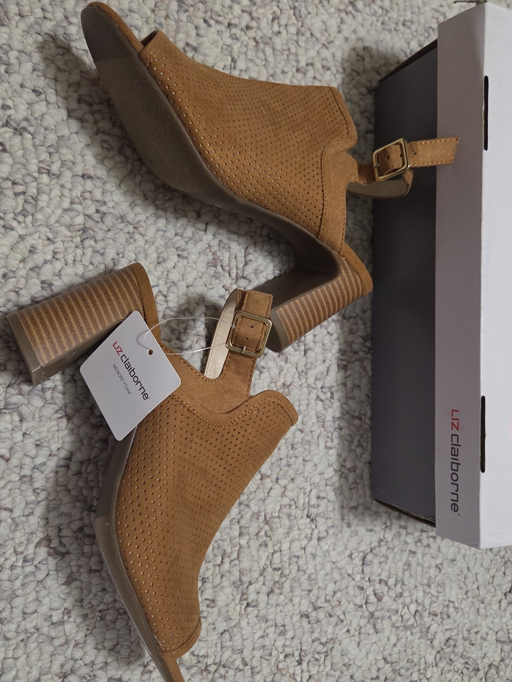 Liz Claiborne Tan Suede Peep-Toe Block Heel Sandals